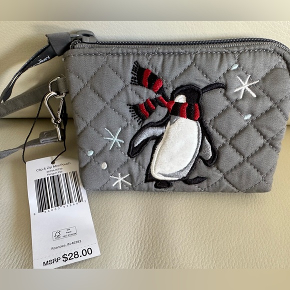 🐧 NWT Vera Bradley Clip and Zip Mini Pouch with Wristlet in Penguin Pair 🐧 - Picture 2 of 7